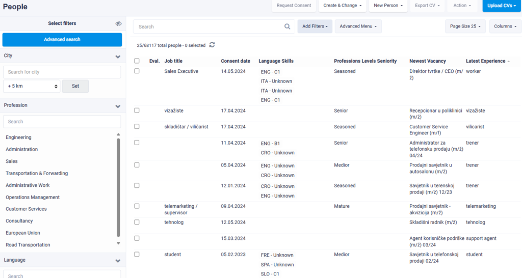 Scalable recruitment software large database